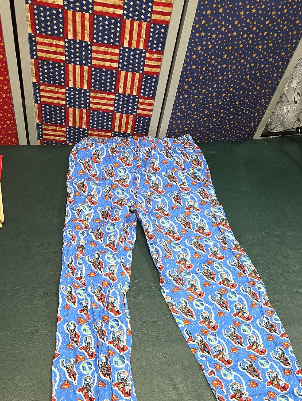**Bright Blue Superhero Lounge Pants- Handmade Size XL**